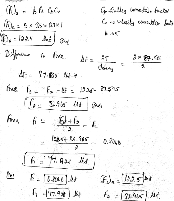 Go Pulley correction factor a velocity correction factor Wa = b fa Coc (ha = 5x 354 QIX a = 122.5 lbs) com Differene in force