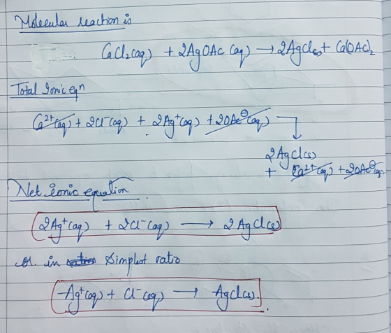 Molecular reaction is Gillacaq) + 2Ag OAC Cag) — 249cbest Calbad. Total Sonic ean GeFap) ? 2009) + 2Ag*C93 +90122 copy & Agcl