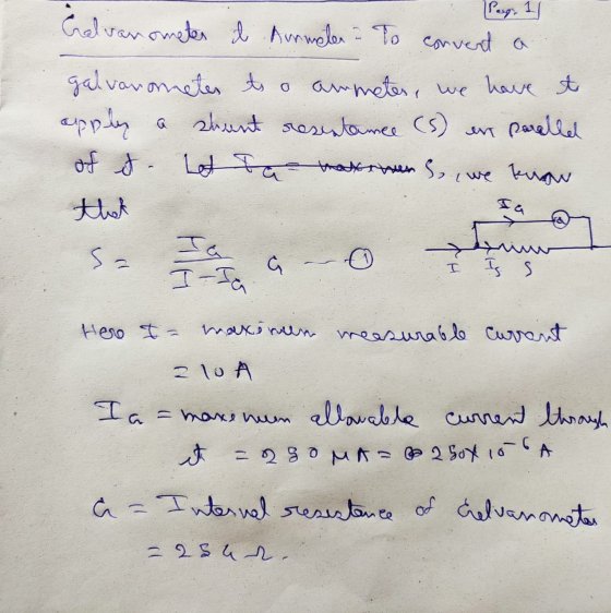 0 Pag. 11 Calvanometer t Ammeter. To convert a galvanometer to ammetes, we have et apply zhant resistance (s) en parelle of i