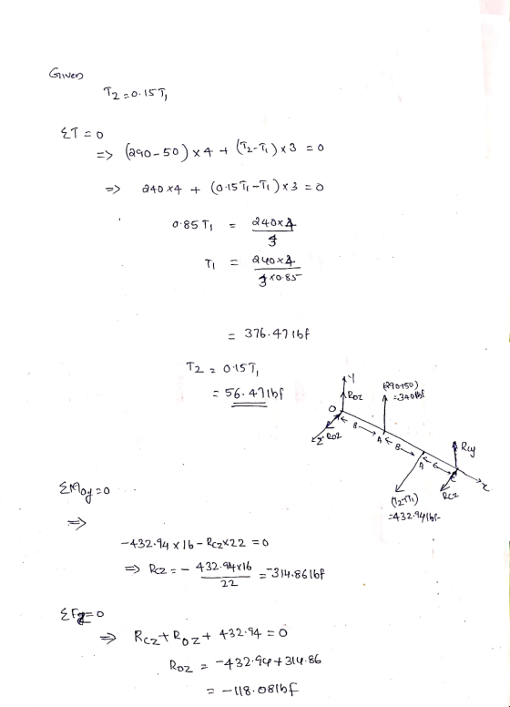 Giver T2 20.155, ET=0 => (290-50) x4 + (72-T)*3 = 0 240*4 + (0:15 T -TI)x3=0 0.85T, 240x4 $ 240x4 3x0.85 Ti - = 376.471bf T2