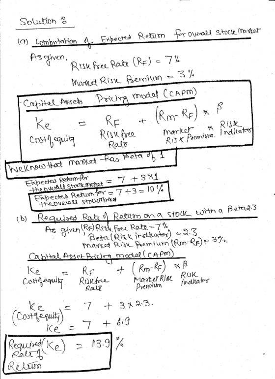 (a) Lombnton Exbected Rotum pr owahocu Mto veyn Risk free Rate (RJ = 7% Cokn marker スRisk Ris Prtmiurm) Ralto mark Rive Premi
