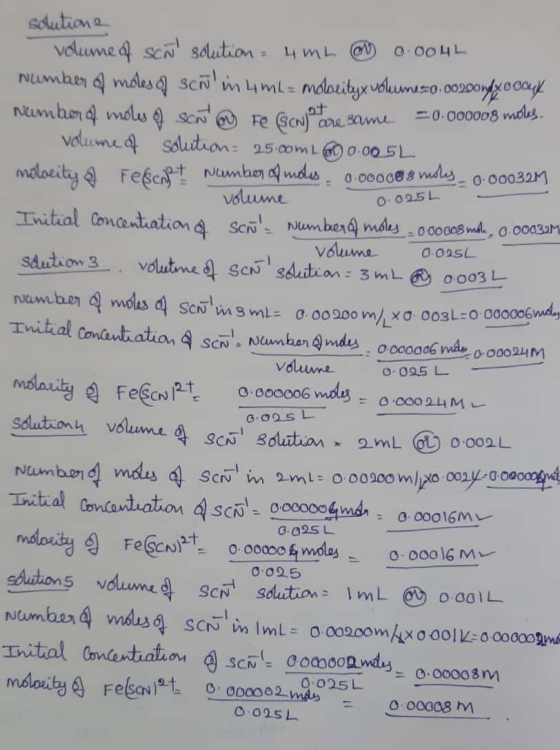 solutione volume of scÑ solution - 4 mL 0 0.004h number of moles of scÑ in 4 ml = molocityx volume=0.0020only ocal Numbord
