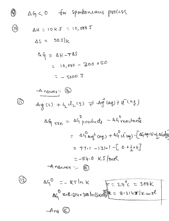 50Jlk AS = AG AH-TAs. 300 x SO Answex )A Ca)a Ag c) 4 produdty eactant = 77. -13- oo7 --54.0 KJmre nsewex - RTIn K 0 AG 8.21
