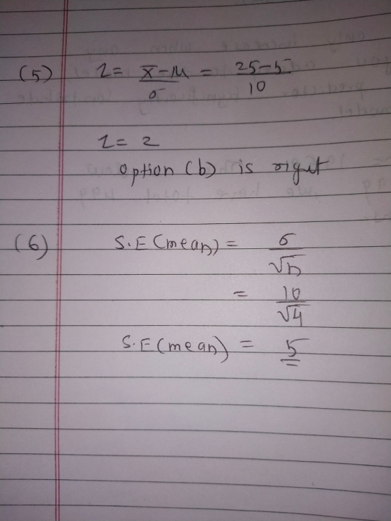 2= X-M = 25. 25-6 10 2=2 Option (6) is right S. F Cmean) = S. F (mean) = 5