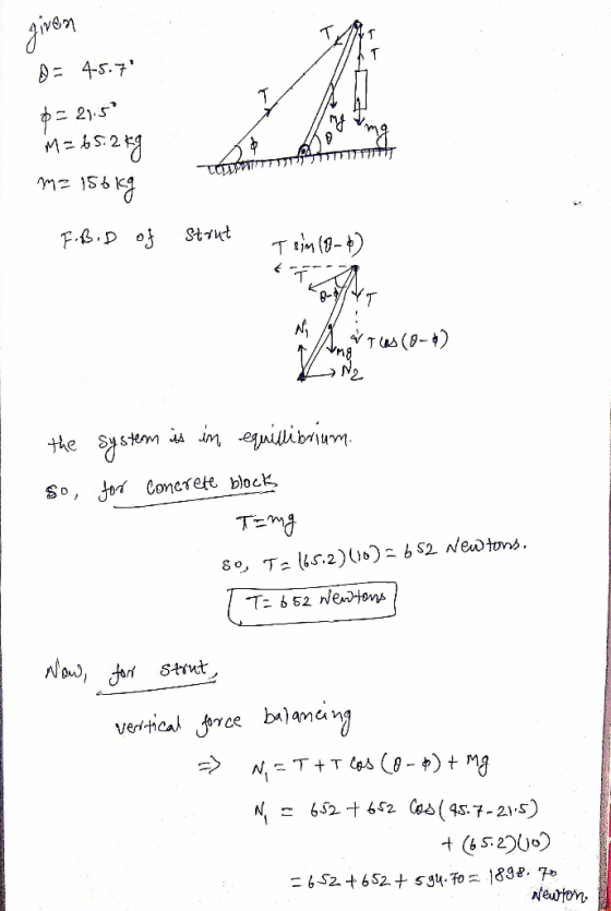 giren D= 45.7 p= 21.5 Mz65.2 kg m2 156 kg TOPT77777777771 F.B.D of Strut T sim (0-6) AM Ni / atas (0-0) 1/marts (0-) the so
