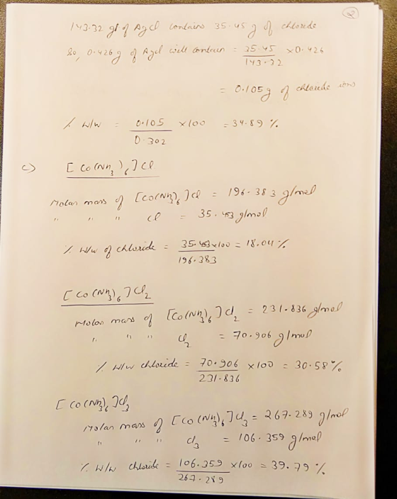 143:32 gt of Ag I contains 35.45 2 of chloride So, 0.426 g of Azel will conteun = 25.45 +0.426 = 0.1057 chlerede ton % w/w =