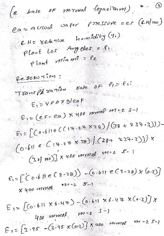 1 le base 10 naToral logarithm). potecrose ses (RM100) wapor Caractual R = reative honidity (1) Plout los Angeles, api Plant