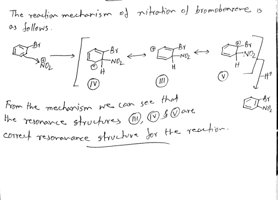 The reaction mechanism of nitration of bromobenzere is as follows. -Br -Br -NO2 Br -NO2 # NOL av that from the mechanism see