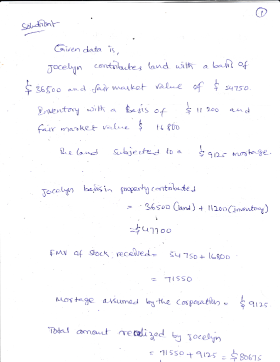 Selutibn Given data is bahof Jocelyn cotnlautes land wilt 26500 aud fair waiket value of s4750 entory with a Besis of aud I20