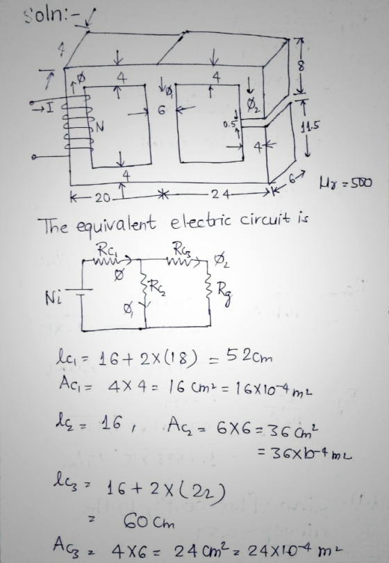 soln :-/ 4 7 ( P ہ N 0.5 14.5 41 Hyr 500 * 24 K 20 The equivalent electric circuit is Ra RG YRG Ni Rig lai= 16+ 2x(18) 52cm A
