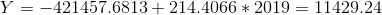 Y = -421457.6813+214.4066*2019 = 11429.24