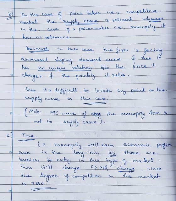 b) of price taker In the case rie, competitive market the supply curve is relevant whereas in the of a price-makes lie, monop