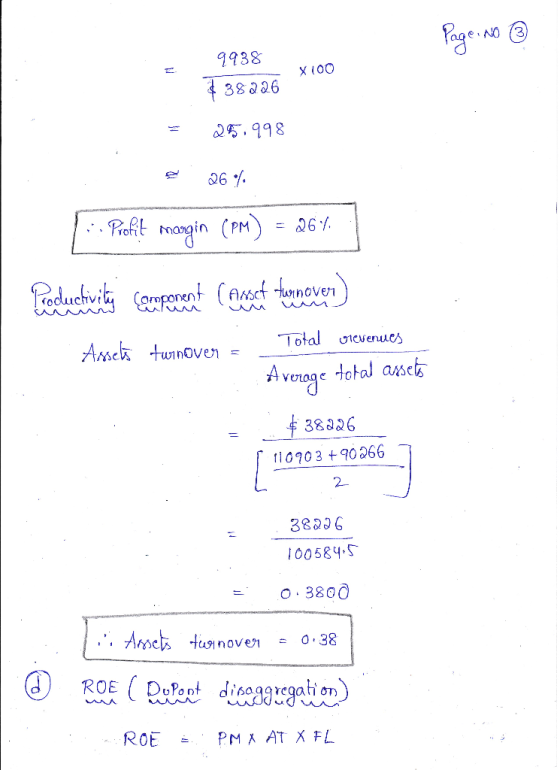 Page: No ® X100 9938 $38226 = 25.998 e 26% -Profit margin (PM) = 26% Producti on componente care to the prevent Total revenue