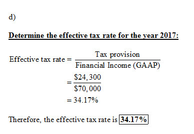 Determine the effective tax rate for the year 2017: Tax provision Effective tax rate = Financial Income (GAAP) $24,300 $70,00