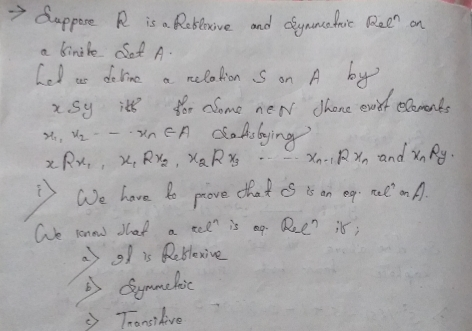 asy it Suppore R is a Reflexive and dynnetric Reln on a kinite Set A. had er deline detine a relation s on A A by for some ne