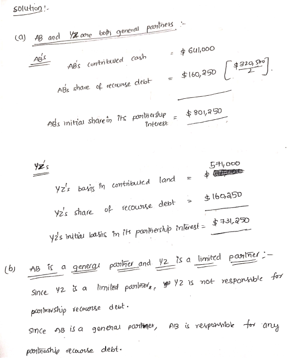 solution- (aj AB and Yare both general partners, :- = $ 641,000 ALS ABs contribued cash = $160,250 / 932 secol ABs share of