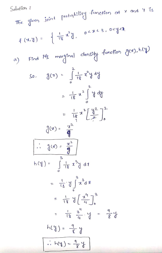 Solution Punction cat The ve joint obabiliy o73, 0 (.) function a) Find j 2 So 2 2 y2 1 2 xd