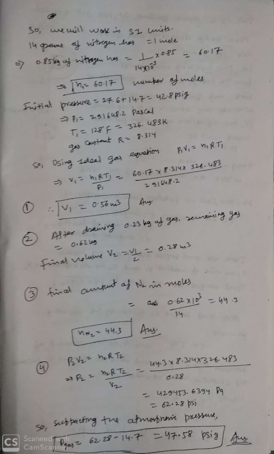 14pen awtoges thes Imole x.085 149065 6017 n60-17 numper af moles nitial bresve - 24.6+ 14.7 42-8 Psig Pr 291648-2 Pascal T,=