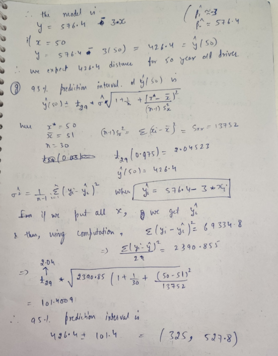 . 2 1 the model is. Y= 576.4 à 340 B 576.4 3 il x=50 hou x*-so Ser = 13752 n = 30 N 8 - s7 6 4 + 3( So) = 42 4.4 (56) 2 we ex