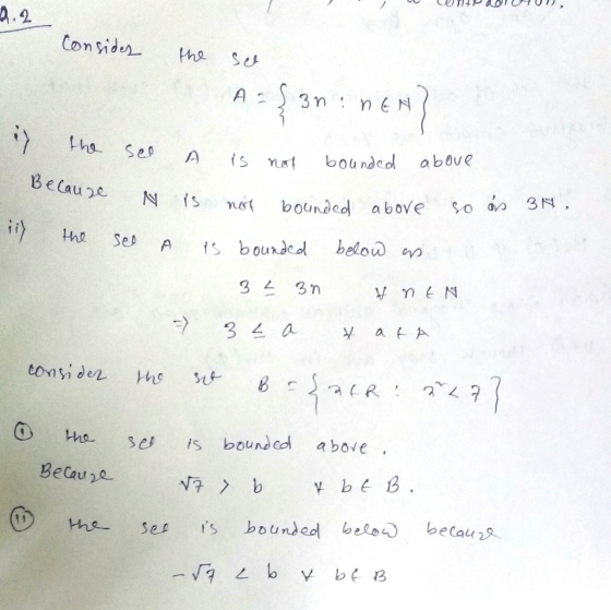 2.2 Se As nt above Belau e ii) tho sed A is bounded belouoop O ho s is bouddabore . Becaue me- sef ls hounded beeeQ becau 29 .