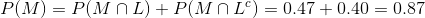 P(M) P(M λ L) P(M n L*) = 0.47 + 0.40 = 0.87