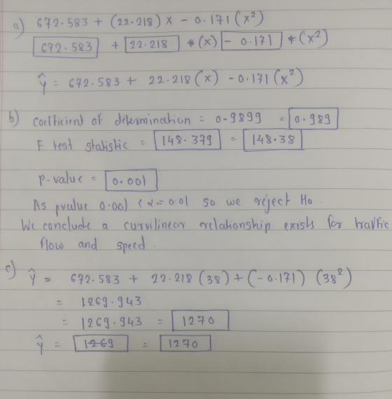 a) 672.583 + (22.218) X - 0.171 (x2) | 672.583) + [22.218 *(x) - 0.171)*(x2) Û = 672.583 + 22.218(x) -0.171 (x3) b) I Coeffic