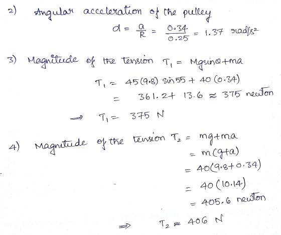 2) ha ulay acceleration 알 the fulle d T, 375 N 4) Magn Tmgtma mCta) 409.3+0 34) 40 (lo.14)