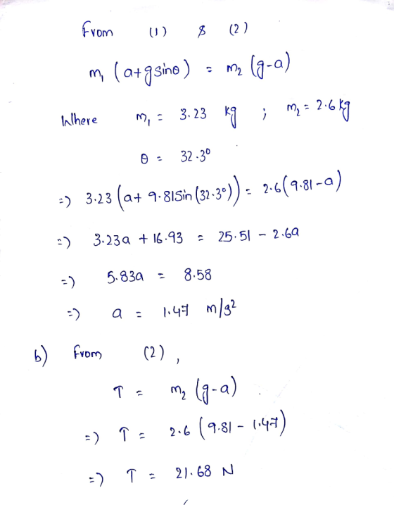 vom 2) hlhere m,2.6 θ= 32.3° 3.23 (atą.8ISin (32.3°)): 2.6(9.81-a 3.23a 6.3 25.5 -2-6a 5.83a - 8.58 b (2), a) ,.1 (981-147) !
