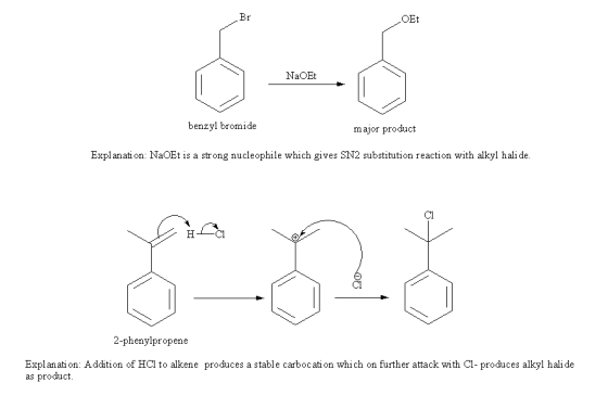 Br OEt NaOEt benzyl bromide major product Explanati on: NaOEt is a strong nucleophile which gives SN2 substitution reaction w