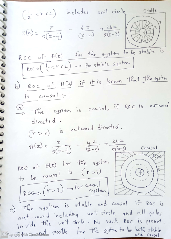 includes unit circle stable < V 2 De 5(2-) (2-2) 52-3) HOH ROC o hoc of H(2) for the system to be stable is & T Roc ( 1 <r<2)