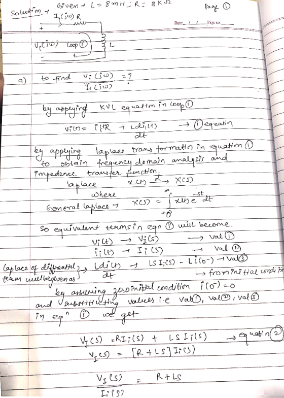 onプ Date Page rD: 1 cts and dlomain mcticn to 4area Impedavee tron where Val D aplace ot eli R+LS
