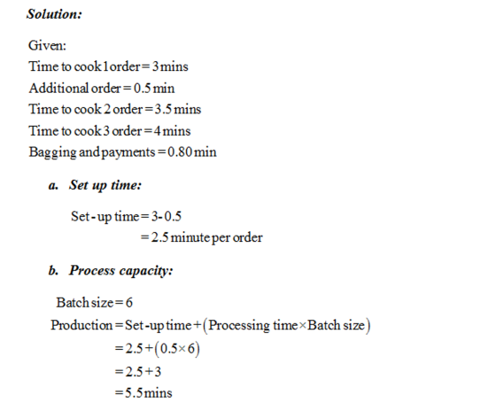 Solution: Given: Time to cook1order-3mins Additional order-0.5min Time to cook 2 order 3.5mins Time to cook3 order-4 mins Bag