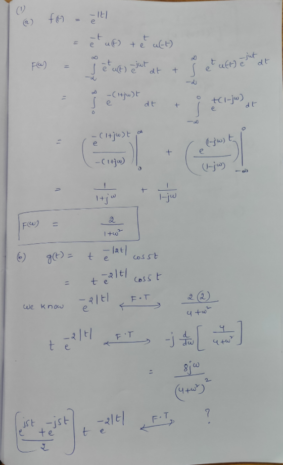 (a) foelt et ut tet utt) - Jetult just at t a et utt) etut at How)t dt ti-jw) + dt - Cl+jw)ta -CTH ) (1-jw) F(W) = Itw2 | Fre