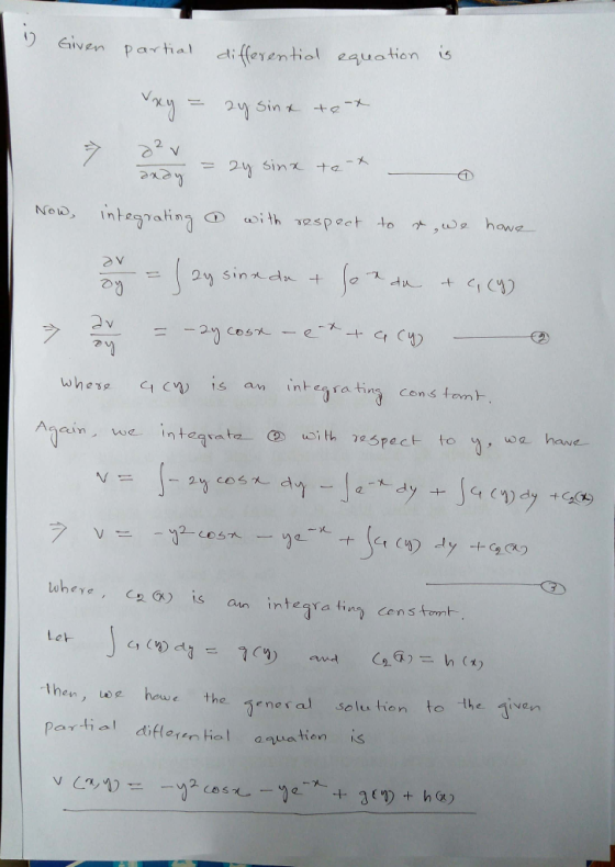 Givenpartial ifferentiol equation 6 フV s an intearatins cens tam х. ラ era tin Cens fomb then ,we have theづeneral so lution to