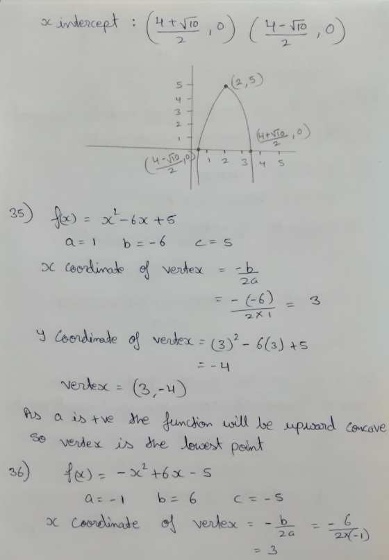 intercept . u tvio, 0) (4.-10,0) 5 4 3 - 2 - (HATTO ,o) 1 - Joop! 1 2 3 5 35) fex) = x2-6x +5 a = 1 b = -6 c=5 o coordinate o