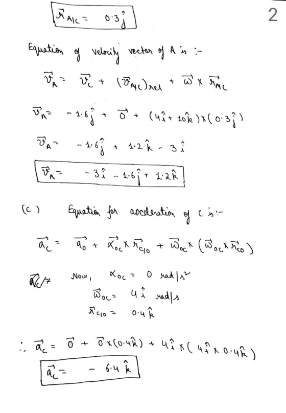 Maka 0:38 2 vector of A is :- Equation og velocity Ja ū + IVA Inel + W x FM -1.69* ŏ + Cuât toß )x(0-39) - 4-6 + 1.2 Ŕ - 3 T