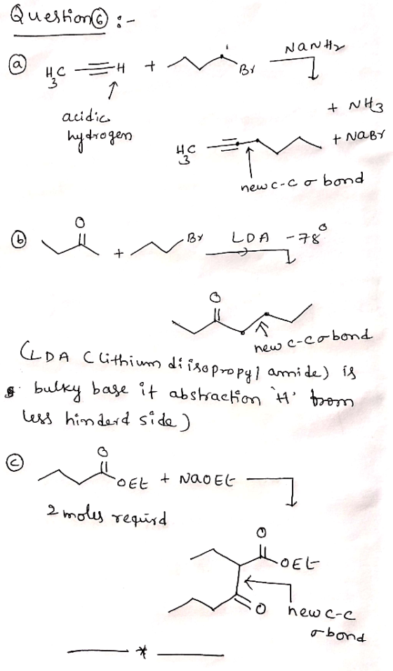 Question@:- Nanty @ HC H t r Br + NH3 acidic hydrogen + NaBr HC 3V new c- cobond ? ما همه new e-cobond (LDA (lithium di isopr