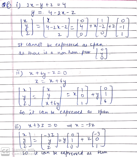 Q0 @ i) 2x -y f2 = 4 y=.4-22-Z. la l x l lor i ron | 4-24-2/= 14 +1 -2/+2/-1 20 L z Los t il It cannot be expressed as span.