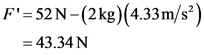 F=52N-(2kg)(4.33m/s?)
= 43.34 N