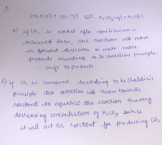 2H20 (1) + CO₂(g) 2 H₂CO₃(aq) + H204) il cor is added after equilibrium is achieved then, the reaction will move in forward d