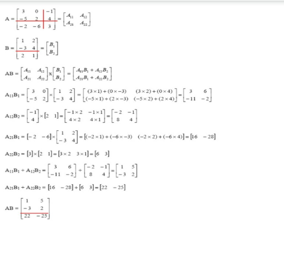 21 -2-6 3 1.2. AB = 1.41 (3 × 1) + (0×-3) L(-5x1) + (2x-3) (3 × 2) (0 × 4) (-5 × 2) + (2x4) 6 3 4」 -1×2-1×1 4x2 4x1 8 4 = [(-