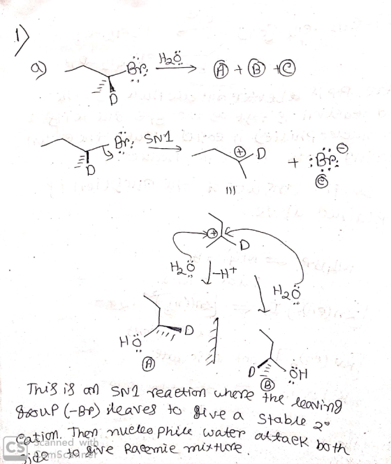 a se ® + @ @ ܪܢܐ ܘܶA Ha Hö! DOH This is an SNl reaction where the leaving group (-BP) sleaves to give a stable ule water Stim