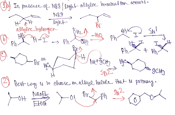 H br a) In presence of NBS / light allylie bromination occurs. vs NBS H light allylie hydrogen Tun HE IS Pht Dh? ODBrien net