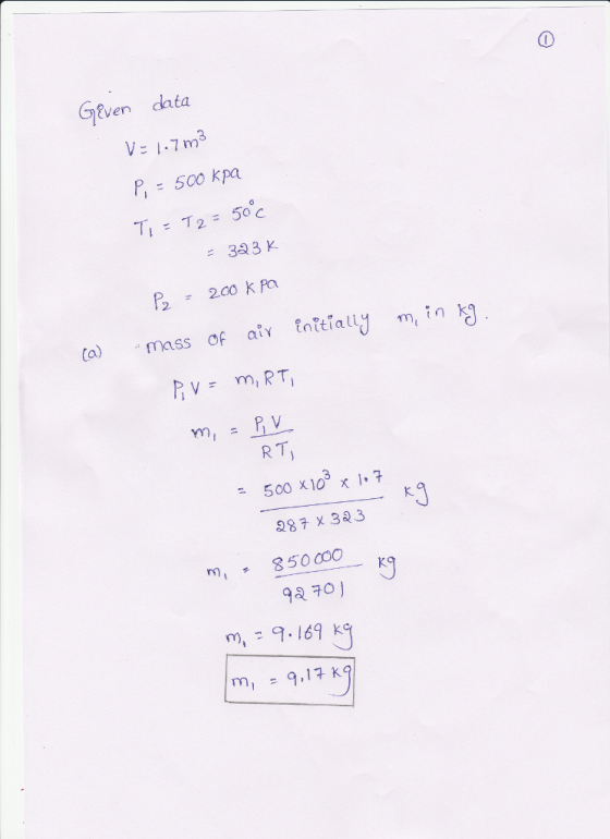 Geven data V- 1-7 m3 =393K m, PV R T, = 500 x103 x 1,7 R3 서 Ko ? 92 70) m, 9.169 m,9.17