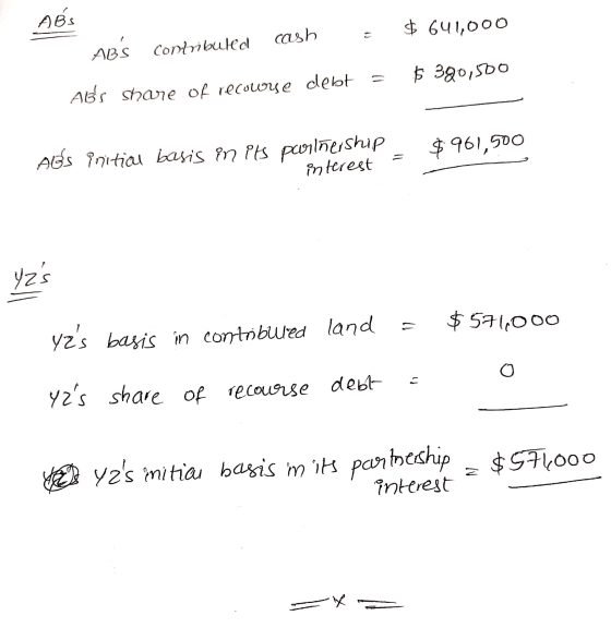 ABS ABs contributed cash = Ads share of recourse debt = $ 641,000 $ 320,500 $961,500 ABs initial basis in its partnership