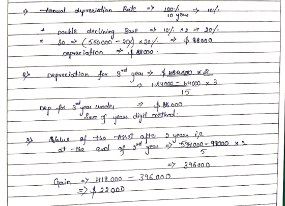 -Anoual dprecialan Rate 10:/- -pauble dleclining Bae so > (50000-22a oepereciodton Depeciation for ও H&Y000- HHOCO x _3 5 umg