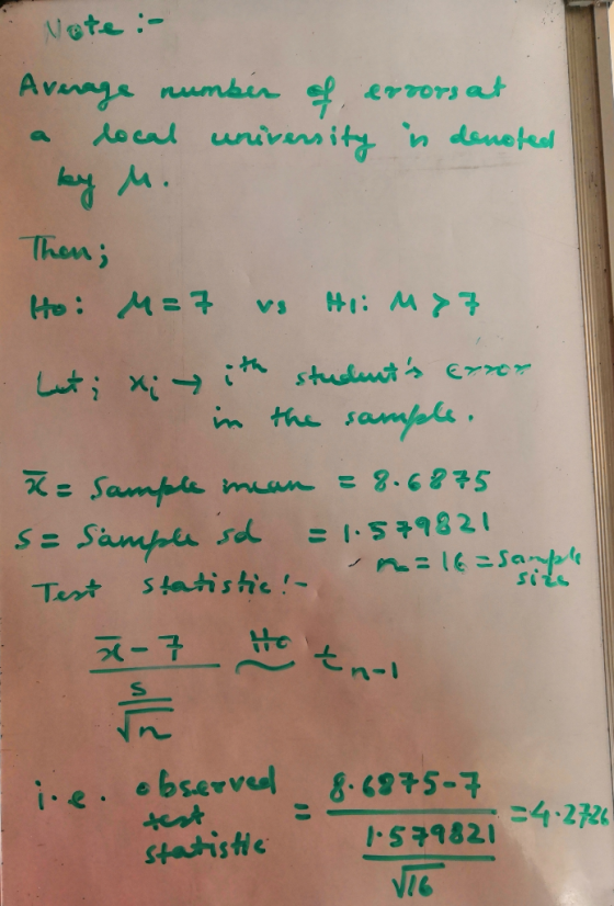 Note :- Avuge numbir f a docal univrs ity in deneteal Thenj Ho: M-7 vs H:M Lut xi istudut eor in the samels Sample = 8.6835 m