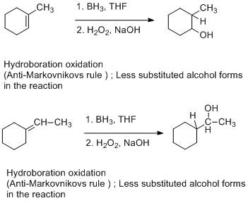 CH3 1. BH3, THE CH3 2. H2O2, NaOH OH Hydroboration oxidation (Anti-Markovnikovs rule ); Less substituted alcohol forms in the
