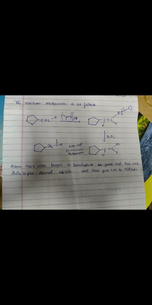 The Yathon mechanism as follows Cy-C-H Kuto-inop Toutonnism Alkene vach with borontoy boxchiphide to gives and then with H2O₂