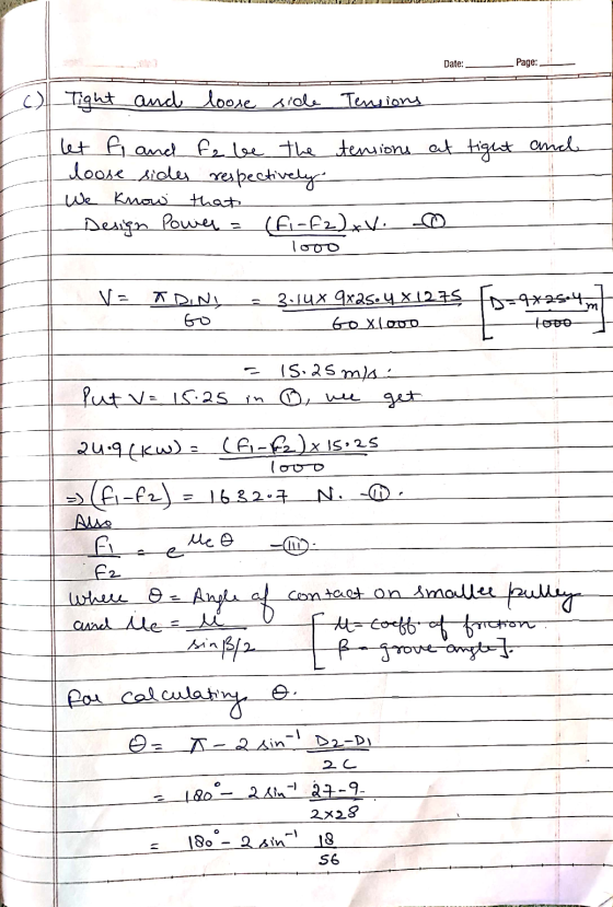 Date: Page: Tight and loose side Tensions and I let f and fo be the tensions at tight loose sides respectively We know that D